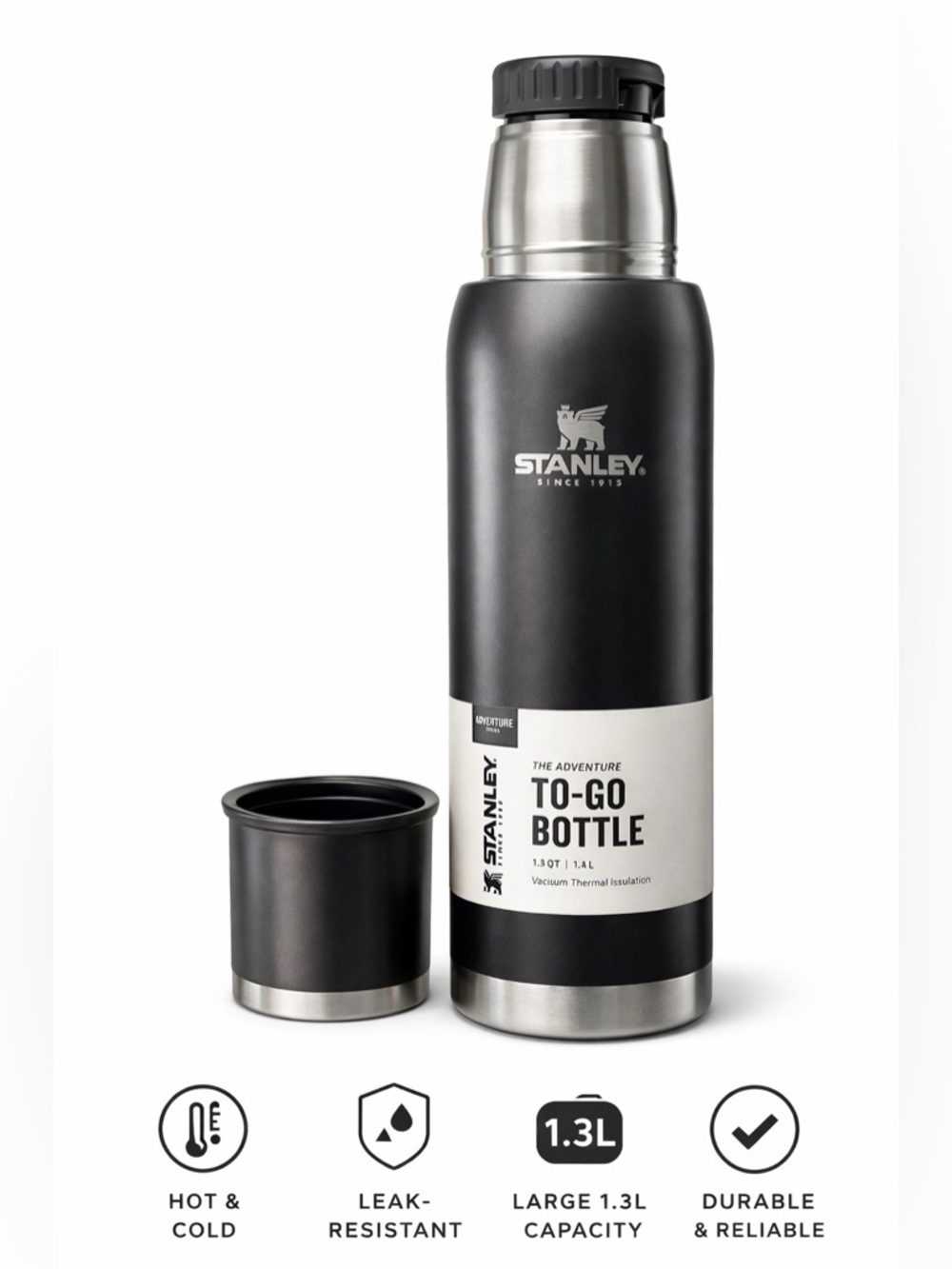 Stanley Matte Black To-Go Vacuum Bottle with Cup